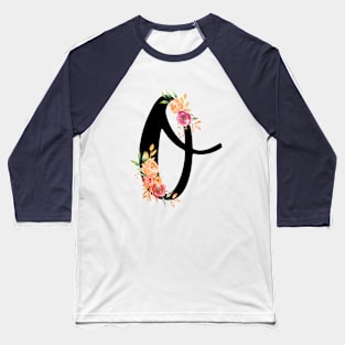 Letter O With Watercolor Floral Wreath Baseball T-Shirt